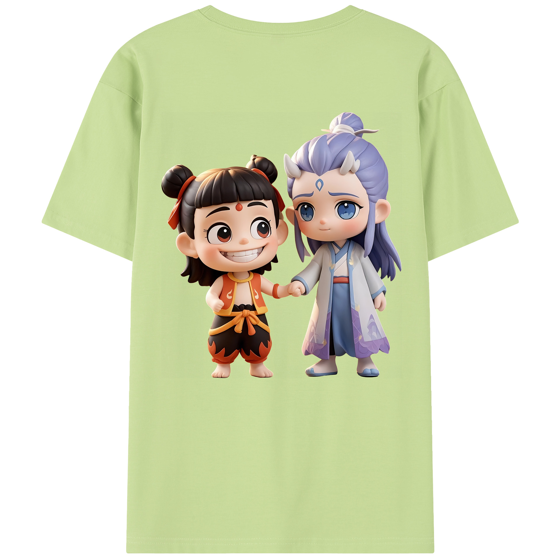 （画像用） Ne Zha 2 ナタ 魔童の大暴れ 綿100％半袖Tシャツ（背面プリント）